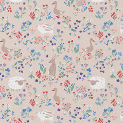 Printed Cotton BERRIES Gray / Red
